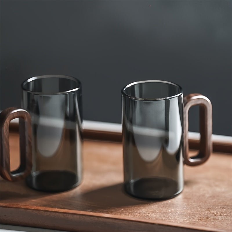 Ecofriendly Glass Mug Set with Dark Walnut Handle - mosswell.us
