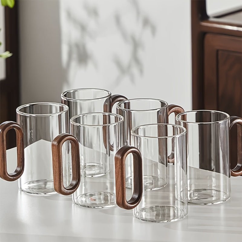 Ecofriendly Glass Mug Set with Dark Walnut Handle - mosswell.us