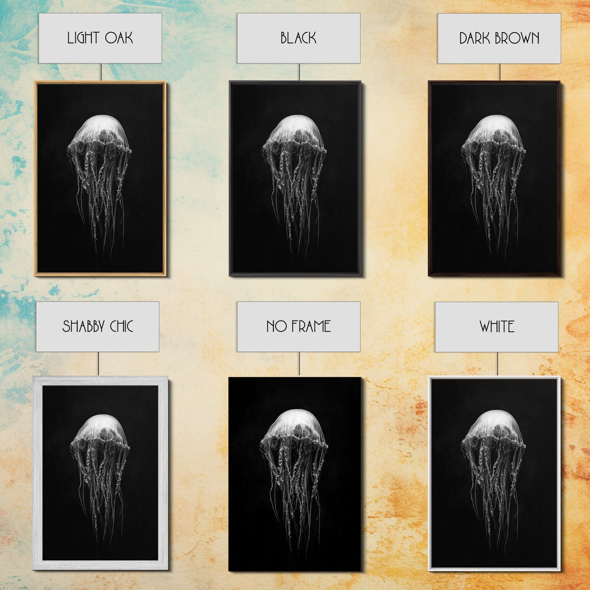 Elegant Jellyfish Art, Ocean Wildlife, Monochrome Marine, Framed Canvas Print, Bathroom Decor, Nautical Wall Art, Minimalist Sea Life - mosswell.us