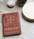 Embossed Brown Leather Moon Phase 5x7 Journal - Refillable - mosswell.us
