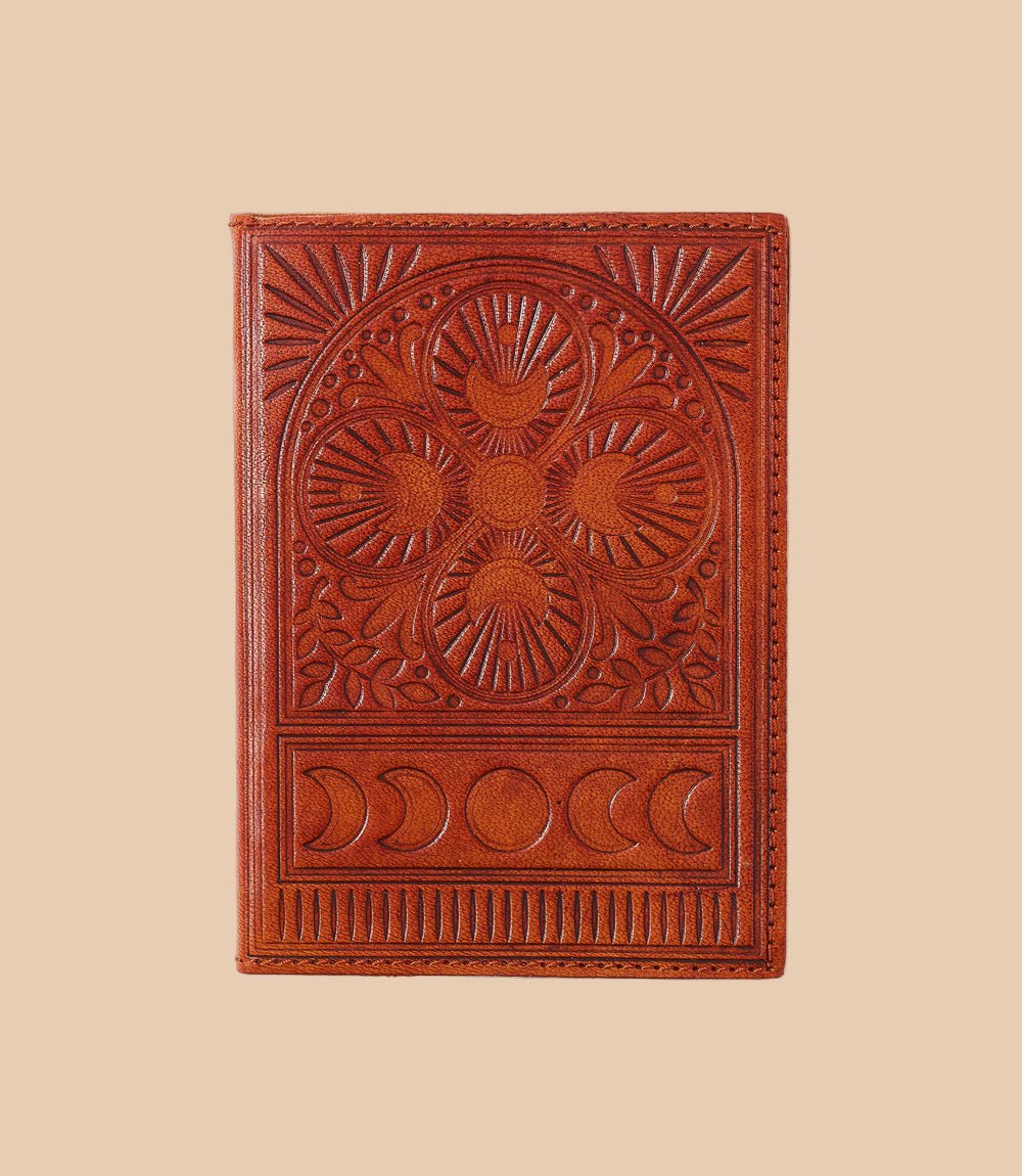 Embossed Brown Leather Moon Phase 5x7 Journal - Refillable - mosswell.us