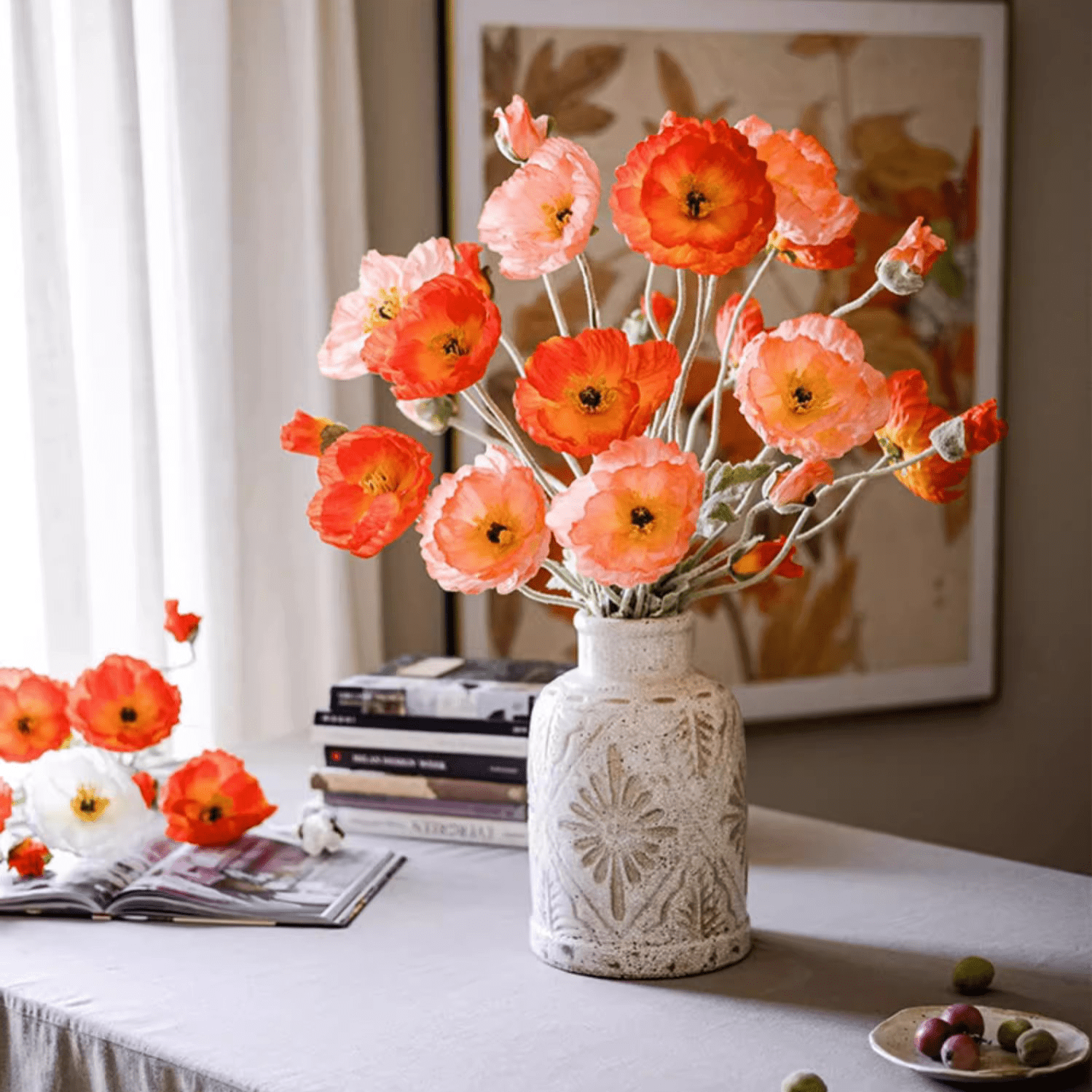 Faux Large Silk Poppy Flower Stem 41" Tall - mosswell.us