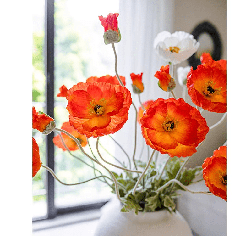 Faux Large Silk Poppy Flower Stem 41" Tall - mosswell.us
