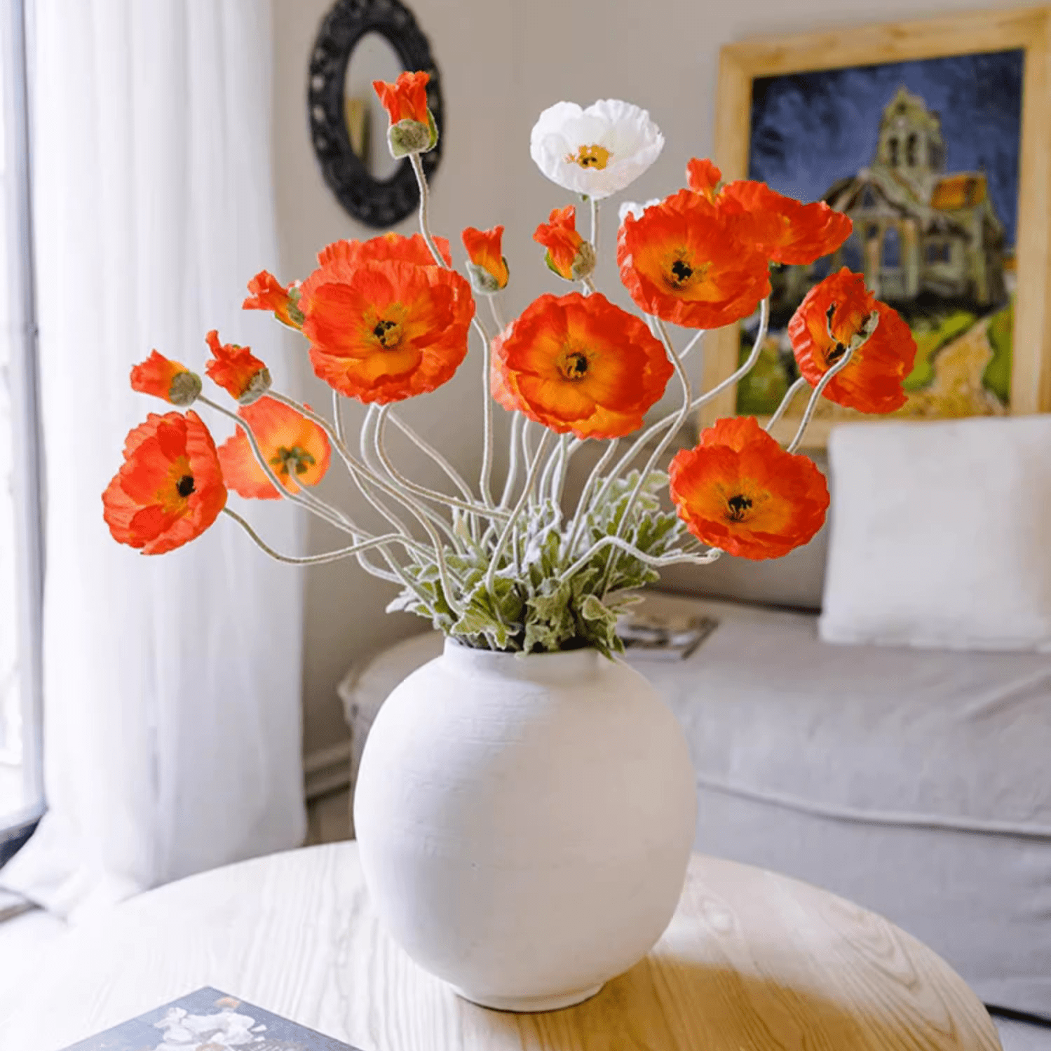 Faux Large Silk Poppy Flower Stem 41" Tall - mosswell.us
