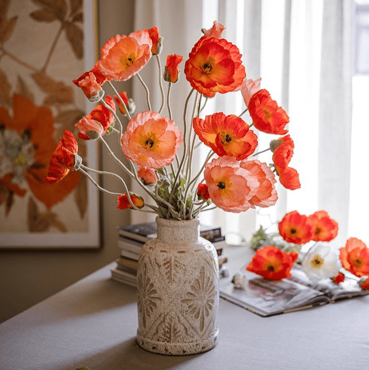 Faux Large Silk Poppy Flower Stem 41" Tall - mosswell.us
