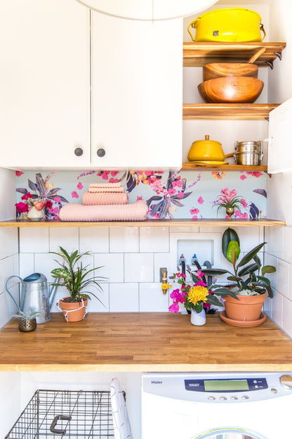 Floral Loquat Wallpaper, blue - mosswell.us