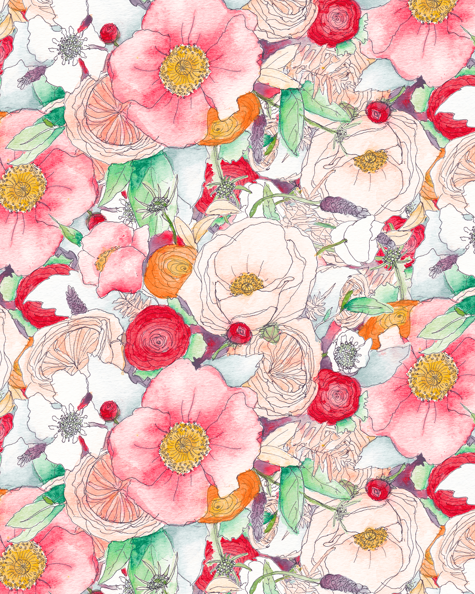 Floral Reverie Wallpaper, red - mosswell.us