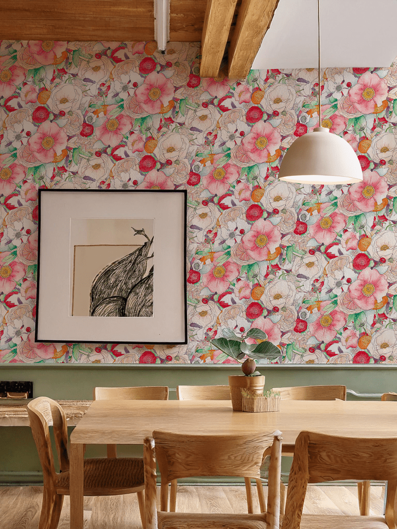 Floral Reverie Wallpaper, red - mosswell.us