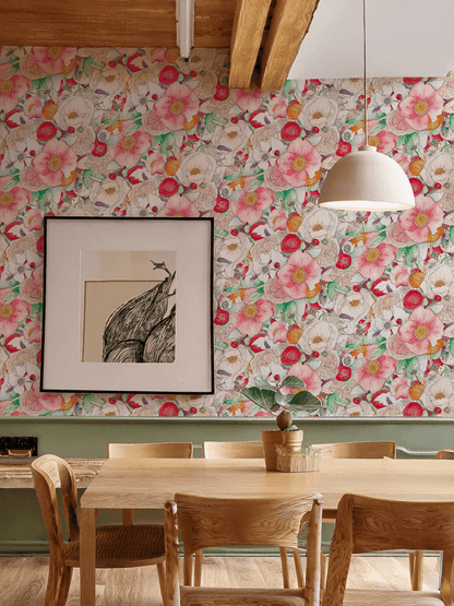Floral Reverie Wallpaper, red - mosswell.us