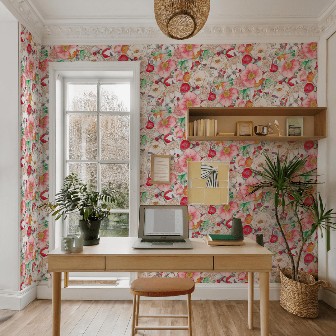 Floral Reverie Wallpaper, red - mosswell.us
