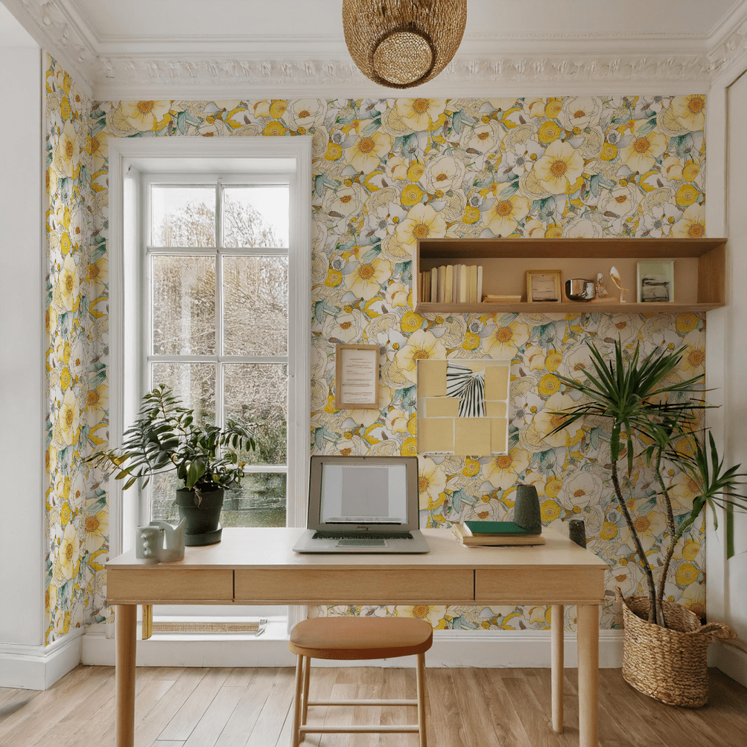 Floral Reverie Wallpaper, yellow - mosswell.us