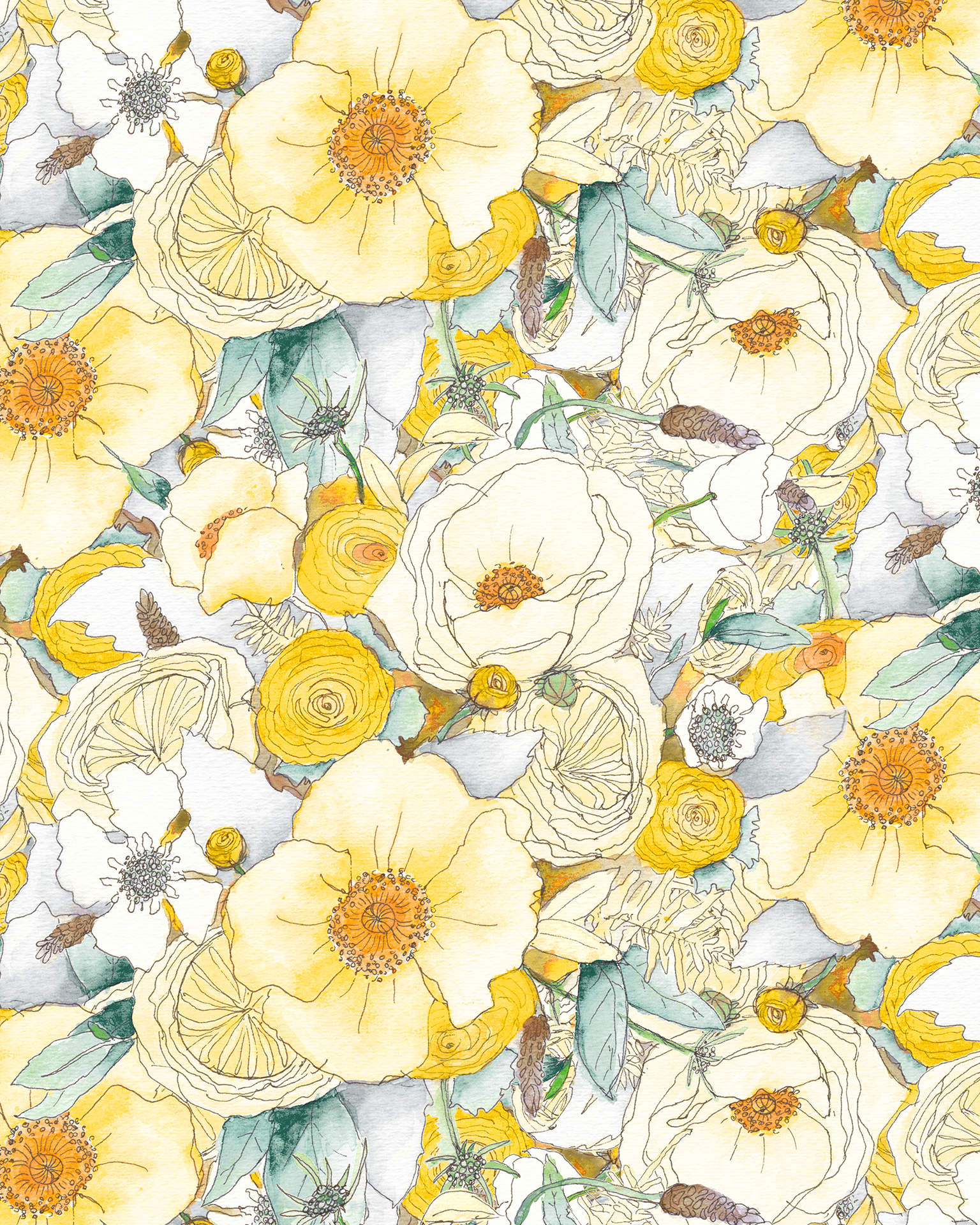 Floral Reverie Wallpaper, yellow - mosswell.us