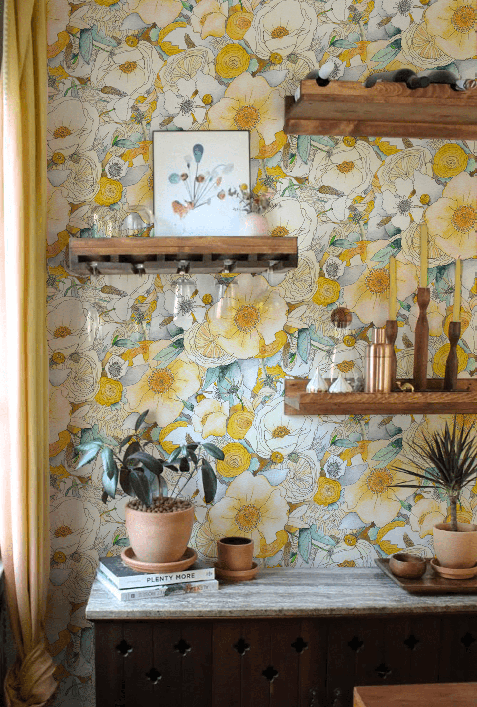 Floral Reverie Wallpaper, yellow - mosswell.us