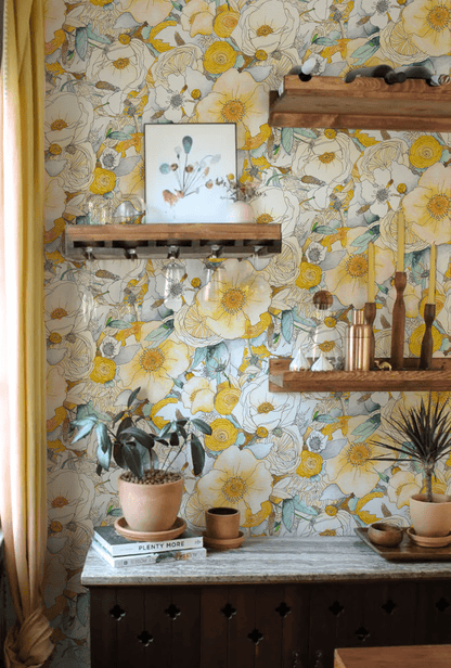 Floral Reverie Wallpaper, yellow - mosswell.us