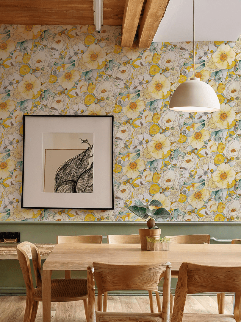 Floral Reverie Wallpaper, yellow - mosswell.us