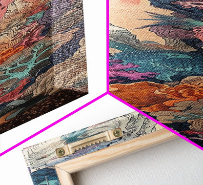 Framed Canvas Print Of A Coral Reef Scene Filled With Vibrant Marine Life, Skinny Art, Tall Art, Japanese Style Art, Ukiyo - e Art, Wood Block Print - mosswell.us