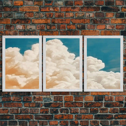 Framed Canvas Wall Art Set of 3 Pastel Clouds, Navy Blue Sky, Nature Landscape Prints, Minimalist Modern Art Nature Boho Wall Decor - mosswell.us