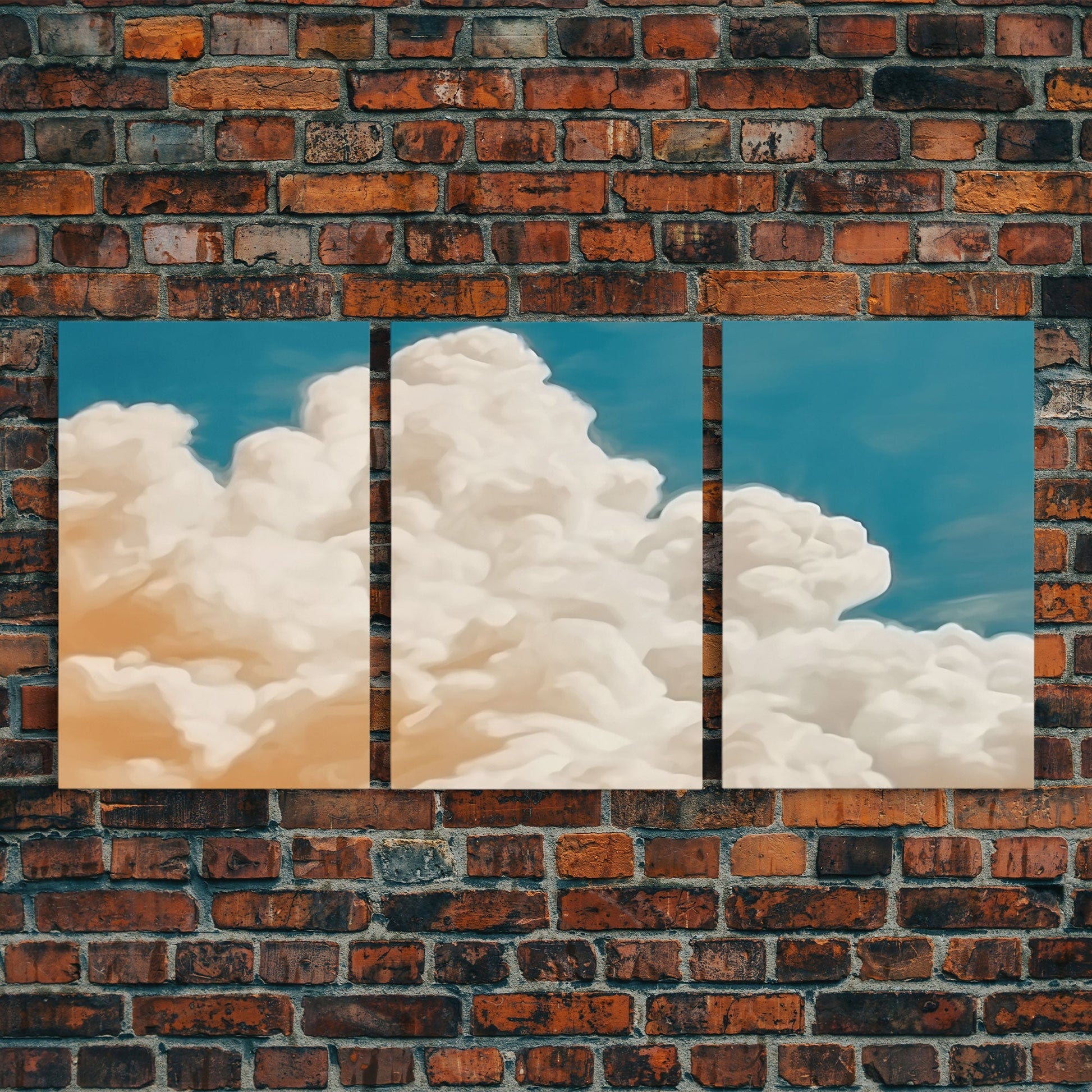 Framed Canvas Wall Art Set of 3 Pastel Clouds, Navy Blue Sky, Nature Landscape Prints, Minimalist Modern Art Nature Boho Wall Decor - mosswell.us