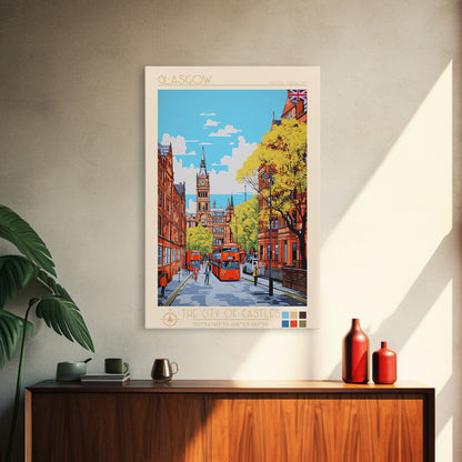 Glasgow United Kingdom Travel Poster Framed Canvas Print, Midcentury Modern Art, Pop Art Wall Decor, Scenic Bedroom Art, Office Decoration - mosswell.us
