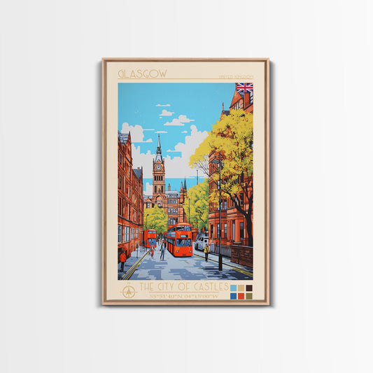 Glasgow United Kingdom Travel Poster Framed Canvas Print, Midcentury Modern Art, Pop Art Wall Decor, Scenic Bedroom Art, Office Decoration - mosswell.us