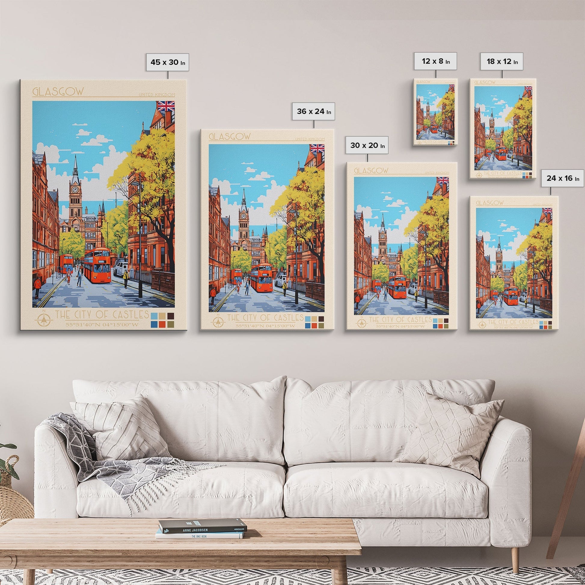 Glasgow United Kingdom Travel Poster Framed Canvas Print, Midcentury Modern Art, Pop Art Wall Decor, Scenic Bedroom Art, Office Decoration - mosswell.us