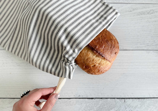 Grey Ticking Stripe Bread Bags, set of two - mosswell.us