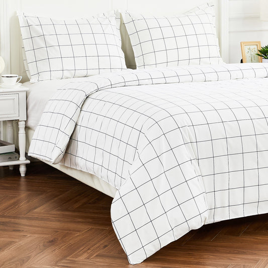 Grid Printed Cotton Percale Duvet Set - mosswell.us