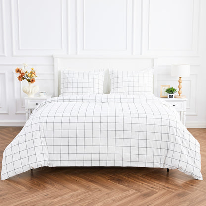 Grid Printed Cotton Percale Duvet Set - mosswell.us