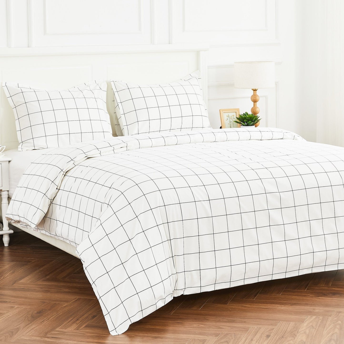 Grid Printed Cotton Percale Duvet Set - mosswell.us