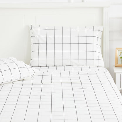 Grid Printed Cotton Percale Pillowcases - mosswell.us
