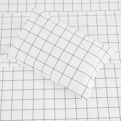 Grid Printed Cotton Percale Pillowcases - mosswell.us