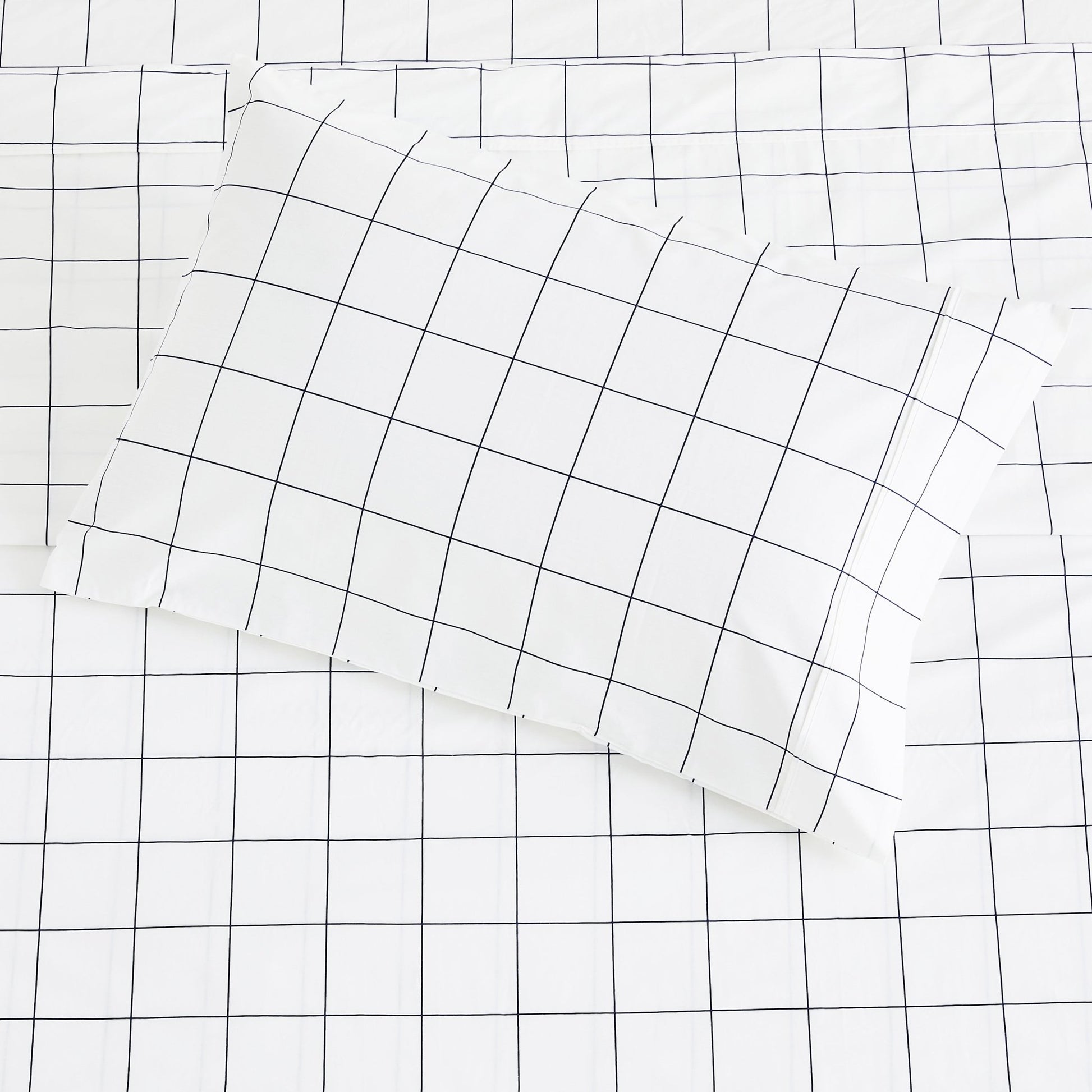 Grid Printed Cotton Percale Pillowcases - mosswell.us