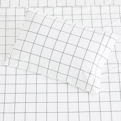 Grid Printed Cotton Percale Pillowcases - mosswell.us