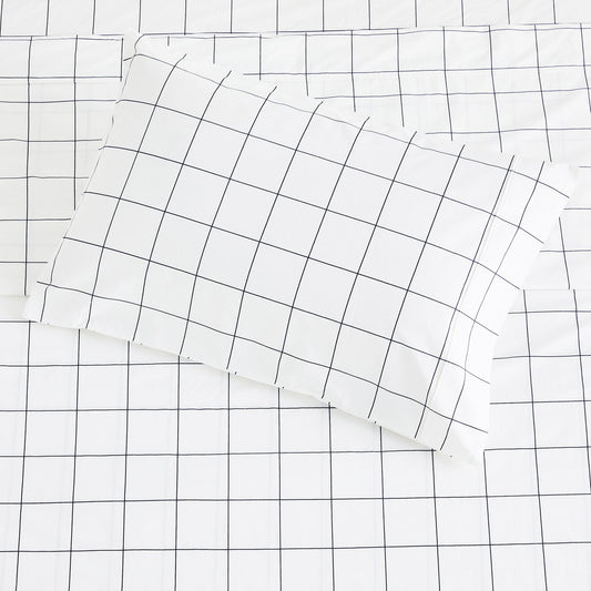 Grid Printed Cotton Percale Pillowcases - mosswell.us