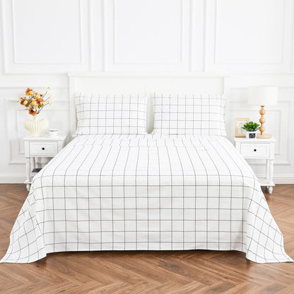 Grid Printed Cotton Percale Sheet Set - mosswell.us