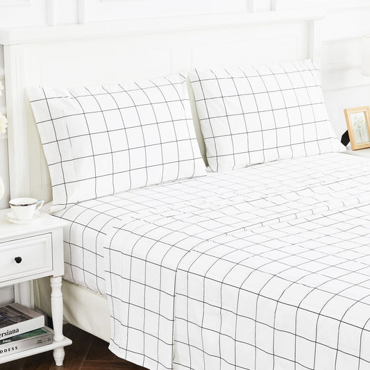 Grid Printed Cotton Percale Sheet Set - mosswell.us