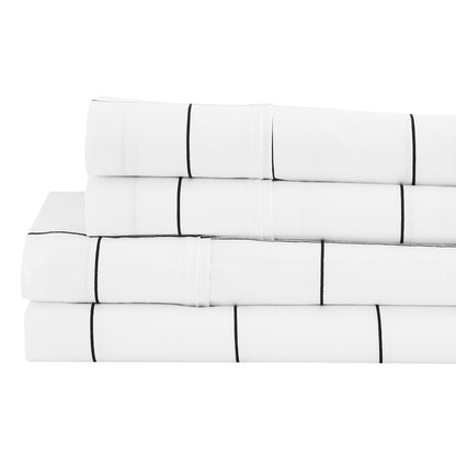 Grid Printed Cotton Percale Sheet Set - mosswell.us
