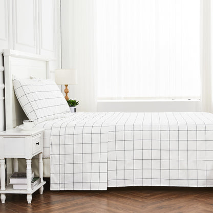 Grid Printed Cotton Percale Sheet Set - mosswell.us