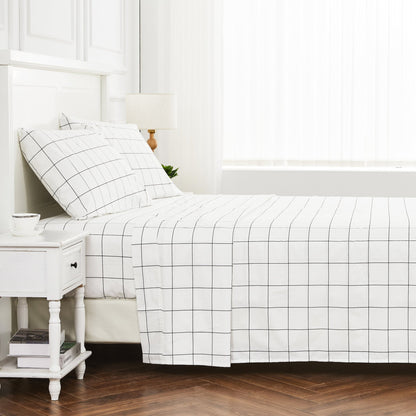 Grid Printed Cotton Percale Sheet Set - mosswell.us