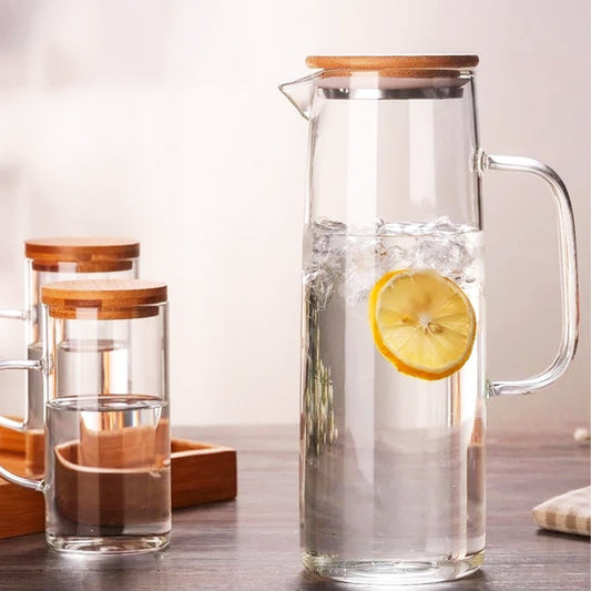Hand Blown Glass & Bamboo Pitcher & Cups - mosswell.us