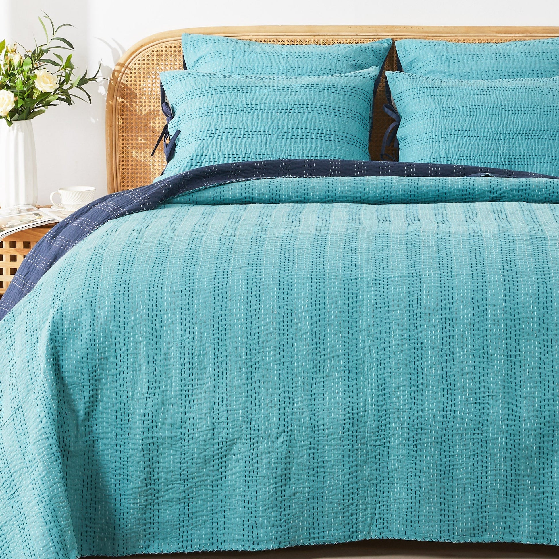 Hand Stitched Reversible Kantha Coverlets - mosswell.us