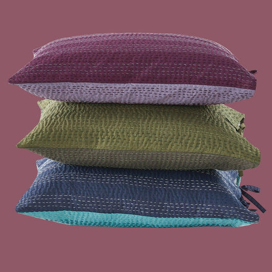 Hand Stitched Reversible Kantha Pillow Sham Pairs - mosswell.us