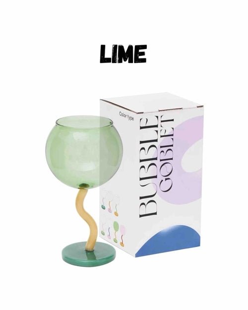 Handblown Bubble Wine Glass - Retro Whimsical Eclectic Wavy Stemmed - mosswell.us