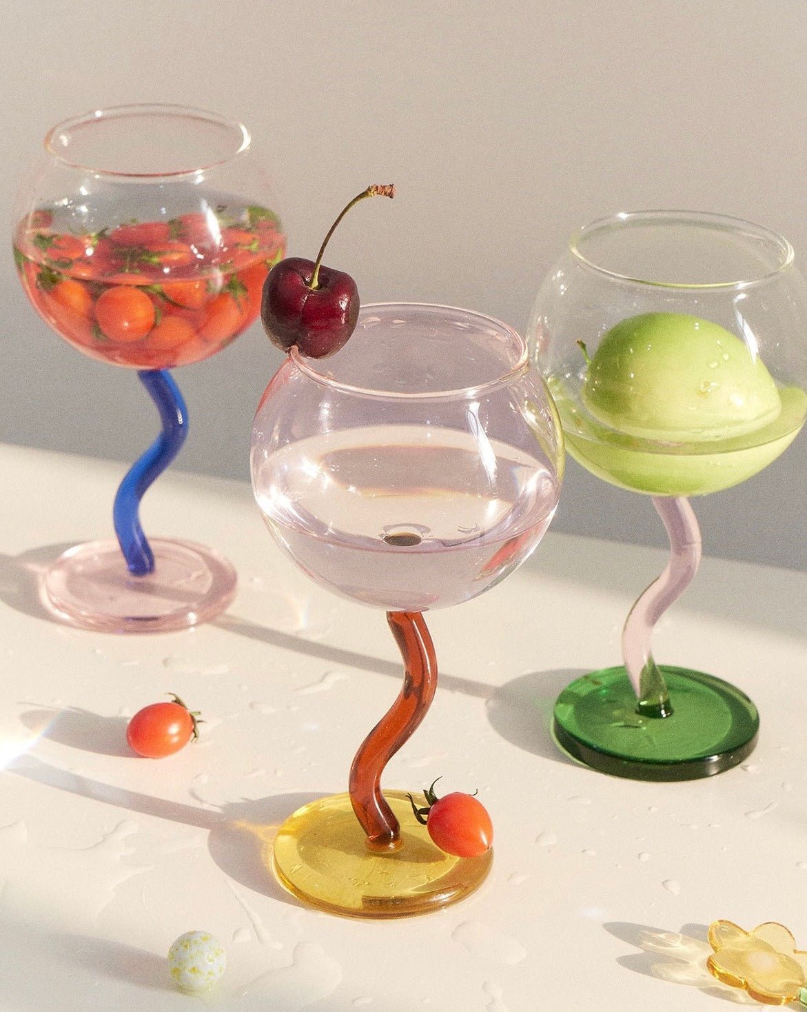 Handblown Bubble Wine Glass - Retro Whimsical Eclectic Wavy Stemmed - mosswell.us
