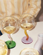 Handblown Bubble Wine Glass - Retro Whimsical Eclectic Wavy Stemmed - mosswell.us