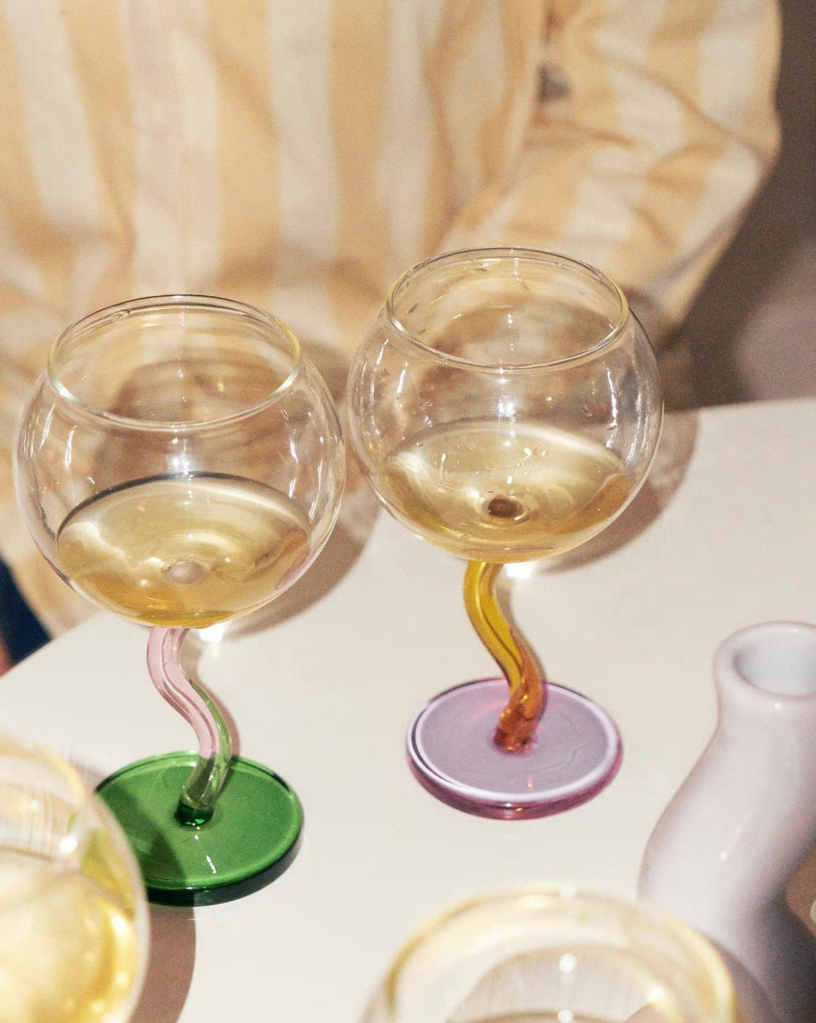 Handblown Bubble Wine Glass - Retro Whimsical Eclectic Wavy Stemmed - mosswell.us