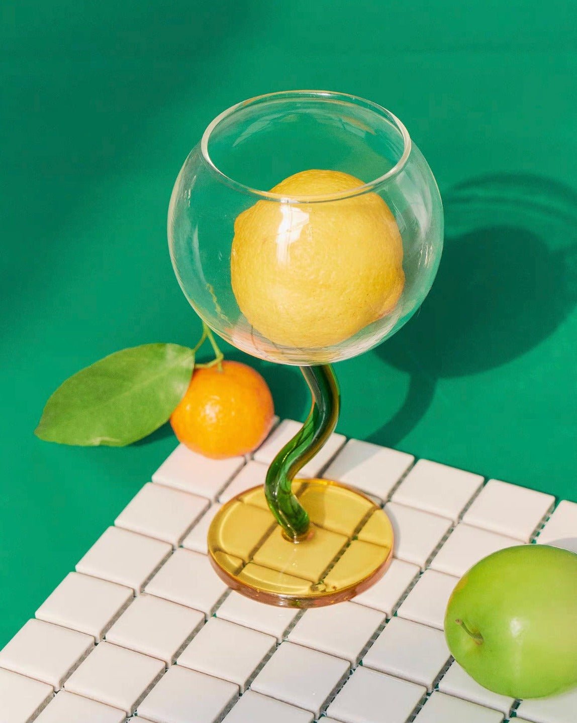 Handblown Bubble Wine Glass - Retro Whimsical Eclectic Wavy Stemmed - mosswell.us