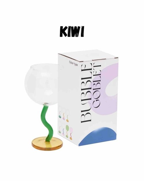 Handblown Bubble Wine Glass - Retro Whimsical Eclectic Wavy Stemmed - mosswell.us