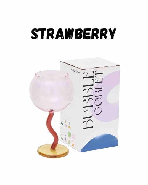 Handblown Bubble Wine Glass - Retro Whimsical Eclectic Wavy Stemmed - mosswell.us