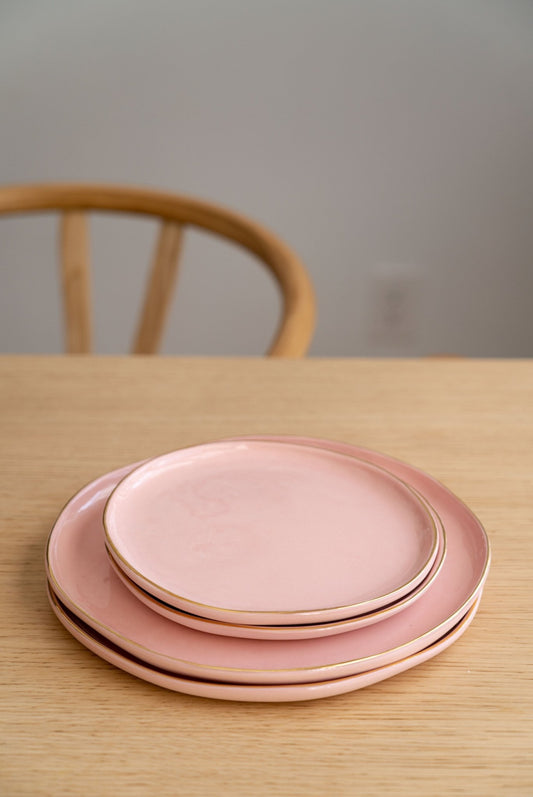 Handmade Porcelain Dinner Plates with Gold Rim. Powder Pink - mosswell.us